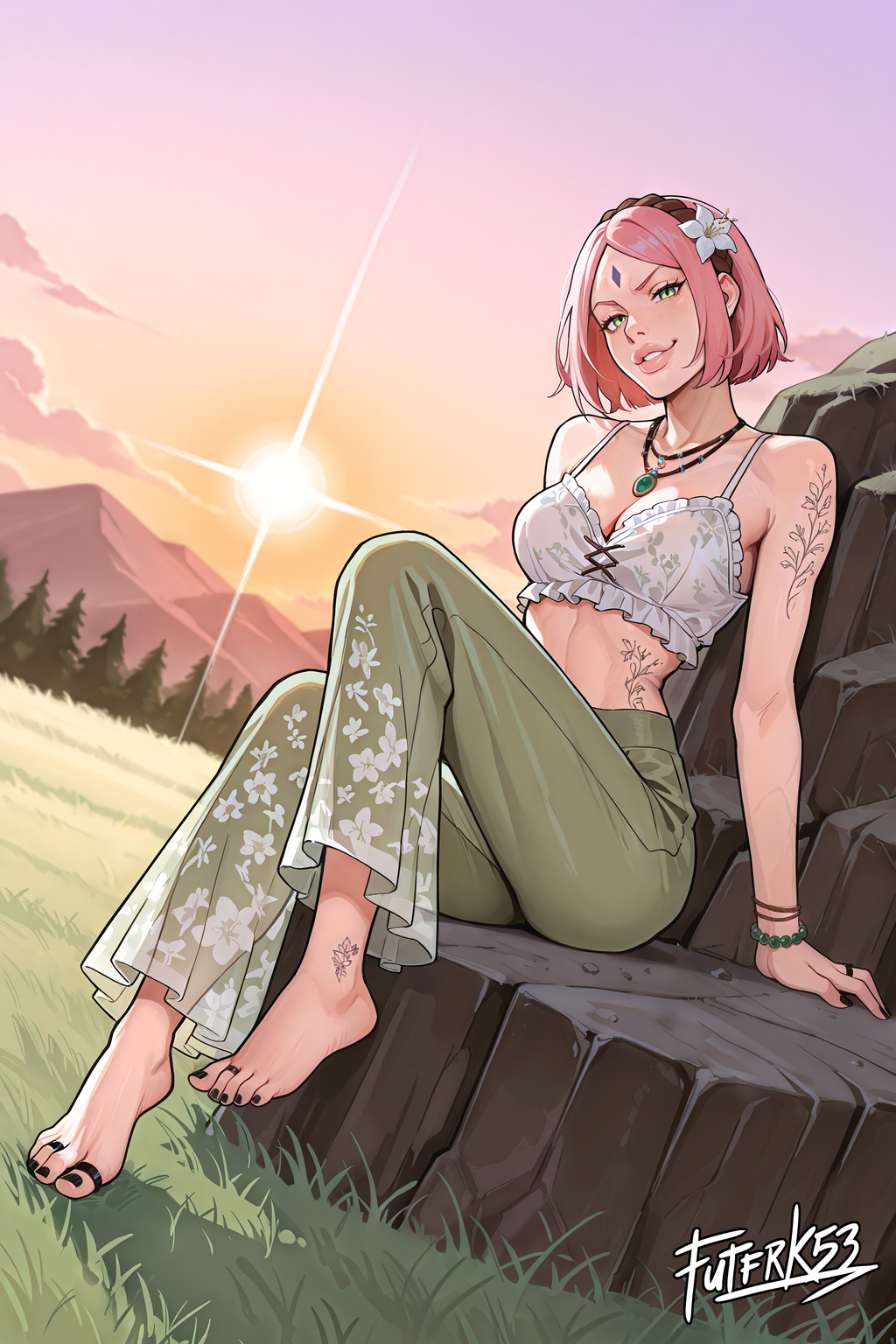 Hippie Girls Feet 06, Sakura V1 | Rolled Poster Art
